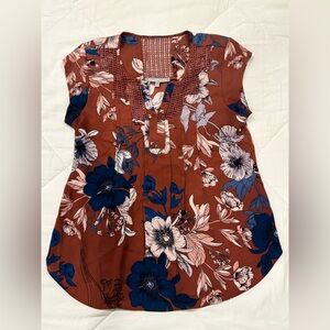 Daniel Rainn Floral Blouse in Rust and Blue
